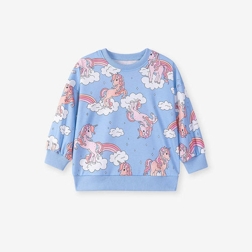 Autumn Arrival Kids Girls Unicorn Cartoon Pattern Crew Neck Long