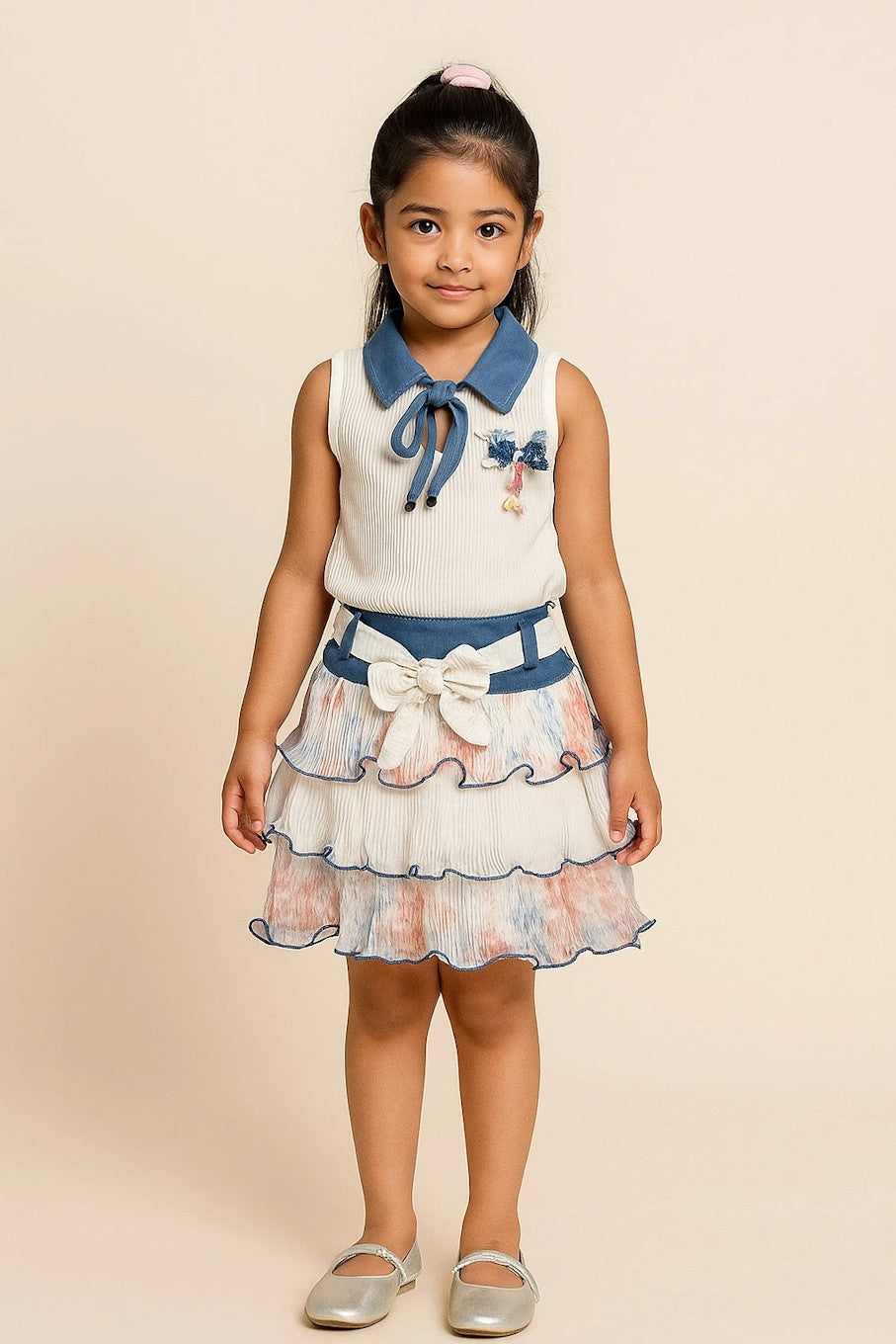 Festive girls outfit-blue and white top and skirt, size 3-4 years