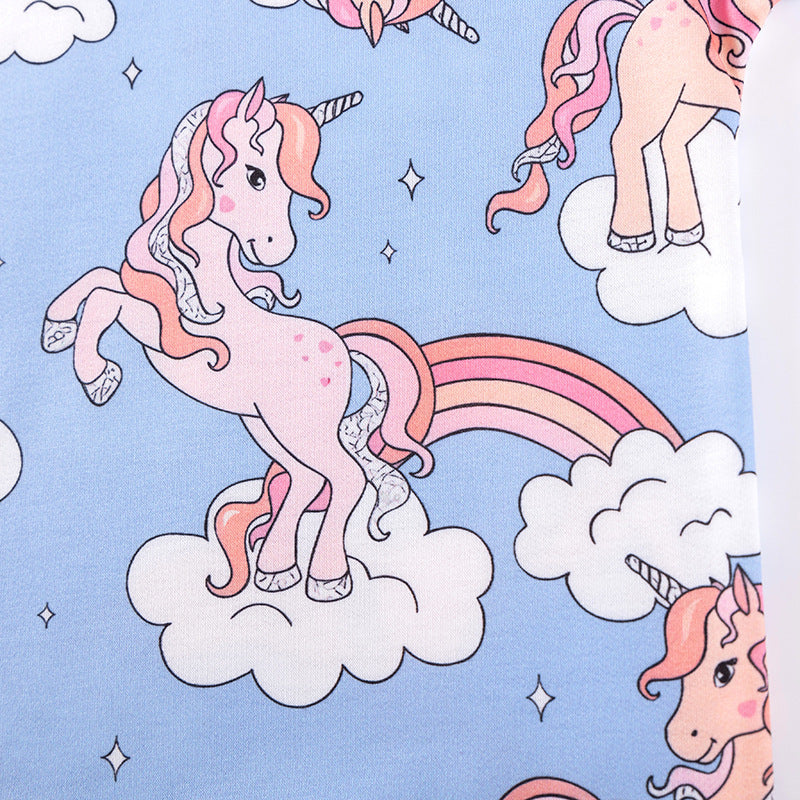 Autumn Arrival Kids Girls Unicorn Cartoon Pattern Crew Neck Long