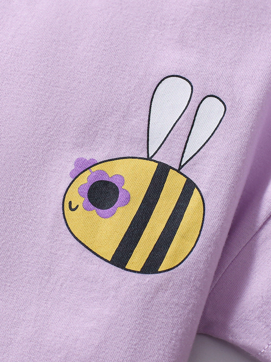 Summer Baby Kids Bees Cartoon Pattern T-shirt and Shorts Clothing Set