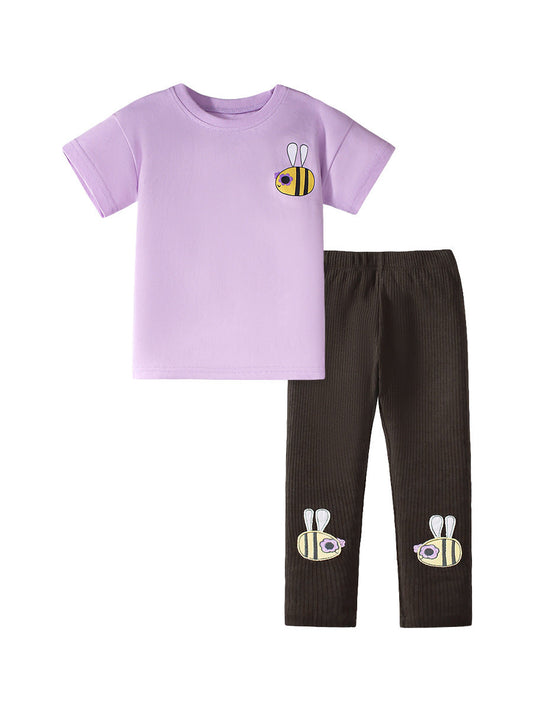 Summer Baby Kids Bees Cartoon Pattern T-shirt and Shorts Clothing Set