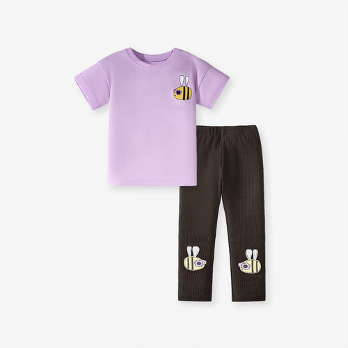 Summer Baby Kids Bees Cartoon Pattern T-shirt and Shorts Clothing Set